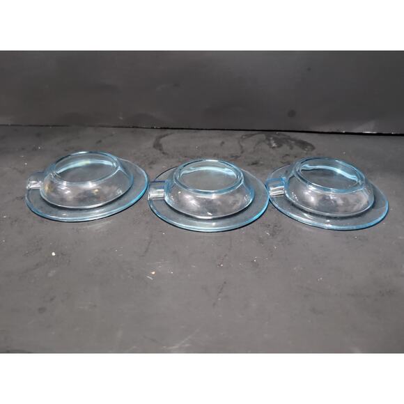 Fostoria Azure Blue Ashtray Set of 3, Small MCM Dish, Mid Century Modern Dishes - Picture 5 of 7
